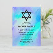 Invitation Aquarelle bleu et turquoise Bat mitzvah (Debout devant)