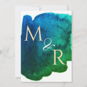 Invitation Aquarelle bleu et vert couleur encre abstraite (Dos)