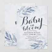 Invitation Aquarelle bleu Feuille Baby shower bébé en fleur (Devant / Derrière)