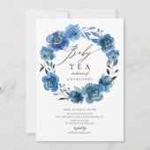 Invitation Aquarelle Bleu Fleurs Baby shower Thé (Devant)