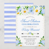 Invitation Aquarelle bleu Fleurs et marguerites doux 16 (Devant / Derrière)