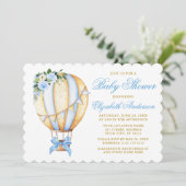 Invitation Aquarelle Bleu Floral Air Balloon Bow Baby shower (Debout devant)