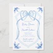 Invitation Aquarelle Bleu Floral  Baby shower (Devant)