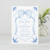 Invitation Aquarelle Bleu Floral  Baby shower (Debout devant)