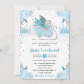 Invitation Aquarelle Bleu Floral Baby shower d'ours d'hiver (Devant)