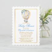 Invitation Aquarelle Bleu Floral Baby shower Or (Debout devant)