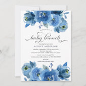 Invitation Aquarelle Bleu Floral Bébé Brunch (Devant)