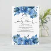 Invitation Aquarelle Bleu Floral Bébé Brunch (Debout devant)