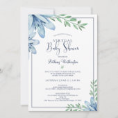 Invitation Aquarelle Bleu Floral Blooms Baby shower virtuel (Devant)