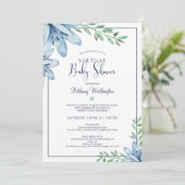 Invitation Aquarelle Bleu Floral Blooms Baby shower virtuel (Debout devant)
