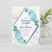Invitation Aquarelle bleu Floral Champagne Petit déjeuner (Debout devant)