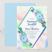 Invitation Aquarelle bleu Floral Champagne Petit déjeuner (Devant / Derrière)