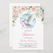 Invitation Aquarelle bleu floral courre mignonne colombe Bapt (Devant / Derrière)