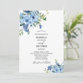 Invitation Aquarelle bleu Floral mariage (Debout devant)