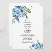 Invitation Aquarelle bleu Floral mariage (Devant / Derrière)