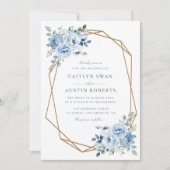 Invitation aquarelle bleu floral mariage géométrique (Devant)