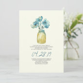 Invitation aquarelle bleu floral mason jarre mariage rustique (Debout devant)