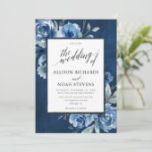 Invitation Aquarelle bleu floral moderne mariage (Debout devant)