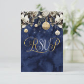 Invitation Aquarelle bleu Floral Noël RSVP (Debout devant)