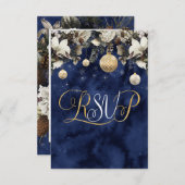 Invitation Aquarelle bleu Floral Noël RSVP (Devant / Derrière)