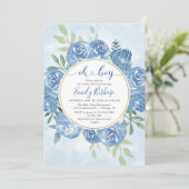 Invitation Aquarelle bleu floral Oh garçon Baby shower (Debout devant)