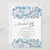 Invitation Aquarelle Bleu Floral Thé nuptial (Devant)