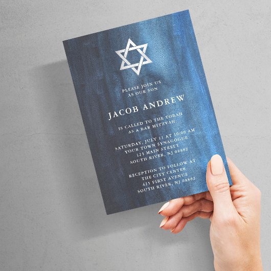 Invitation Aquarelle bleu foncé Barre d'aspect Mitzvah