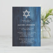 Invitation Aquarelle bleu foncé Barre d'aspect Mitzvah (Debout devant)