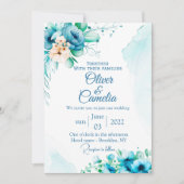 Invitation Aquarelle bleu foncé Boho floral (Devant)