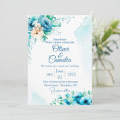 Invitation Aquarelle bleu foncé Boho floral (Debout devant)