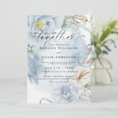 Invitation Aquarelle bleu foncé BOHO Floral (Debout devant)