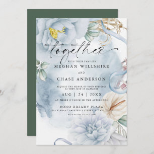 Invitation Aquarelle bleu foncé BOHO Floral