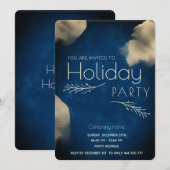 Invitation Aquarelle bleu foncé botanique Fête de vacances (Devant / Derrière)