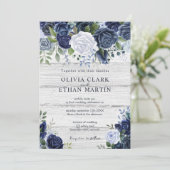 Invitation Aquarelle bleu foncé de la marine russe Bois flora (Debout devant)