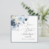 Invitation Aquarelle bleu foncé Fleurs de marine (Debout devant)