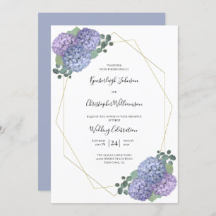 Invitation Aquarelle bleu foncé Floral Mariage géométrique