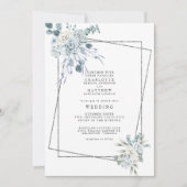 Invitation Aquarelle bleu foncé Floral Mariage géométrique (Devant)