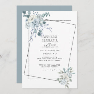 Invitation Aquarelle bleu foncé Floral Mariage géométrique