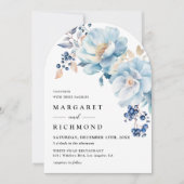 Invitation Aquarelle bleu foncé Floral Winter Arch Mariage (Devant)