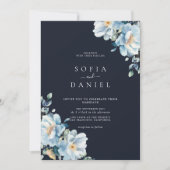 Invitation Aquarelle Bleu foncé Hiver Floral Mariage (Devant)