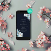 Invitation Aquarelle Bleu foncé Hiver Floral Mariage