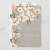 Invitation Aquarelle bleu Gardenia Abstrait gris floral (Devant / Derrière)