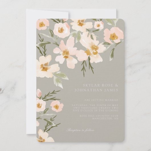 Invitation Aquarelle bleu Gardenia Abstrait gris floral (Devant)