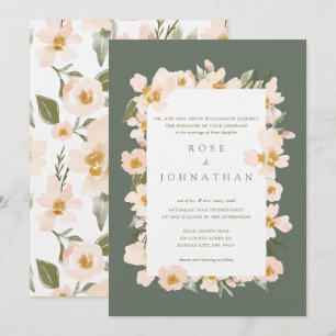 Invitation Aquarelle bleu Gardenia Abstrait vert floral