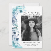 Invitation Aquarelle bleu glace Crystal Photo Graduation Part (Devant)