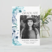 Invitation Aquarelle bleu glace Crystal Photo Graduation Part (Debout devant)
