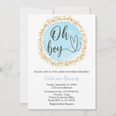Invitation Aquarelle Bleu Gold Confetti Baby shower Oh boy (Devant)