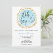 Invitation Aquarelle Bleu Gold Confetti Baby shower Oh boy (Debout devant)