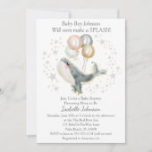 Invitation Aquarelle bleu gris or Baby shower mou baleine (Devant)