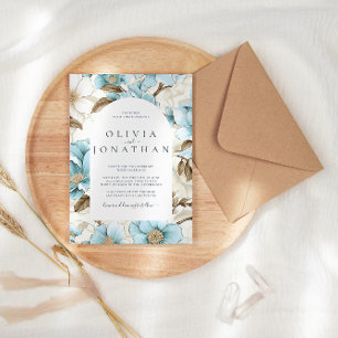 Invitation Aquarelle bleu hiver Floral Mariage esthétique